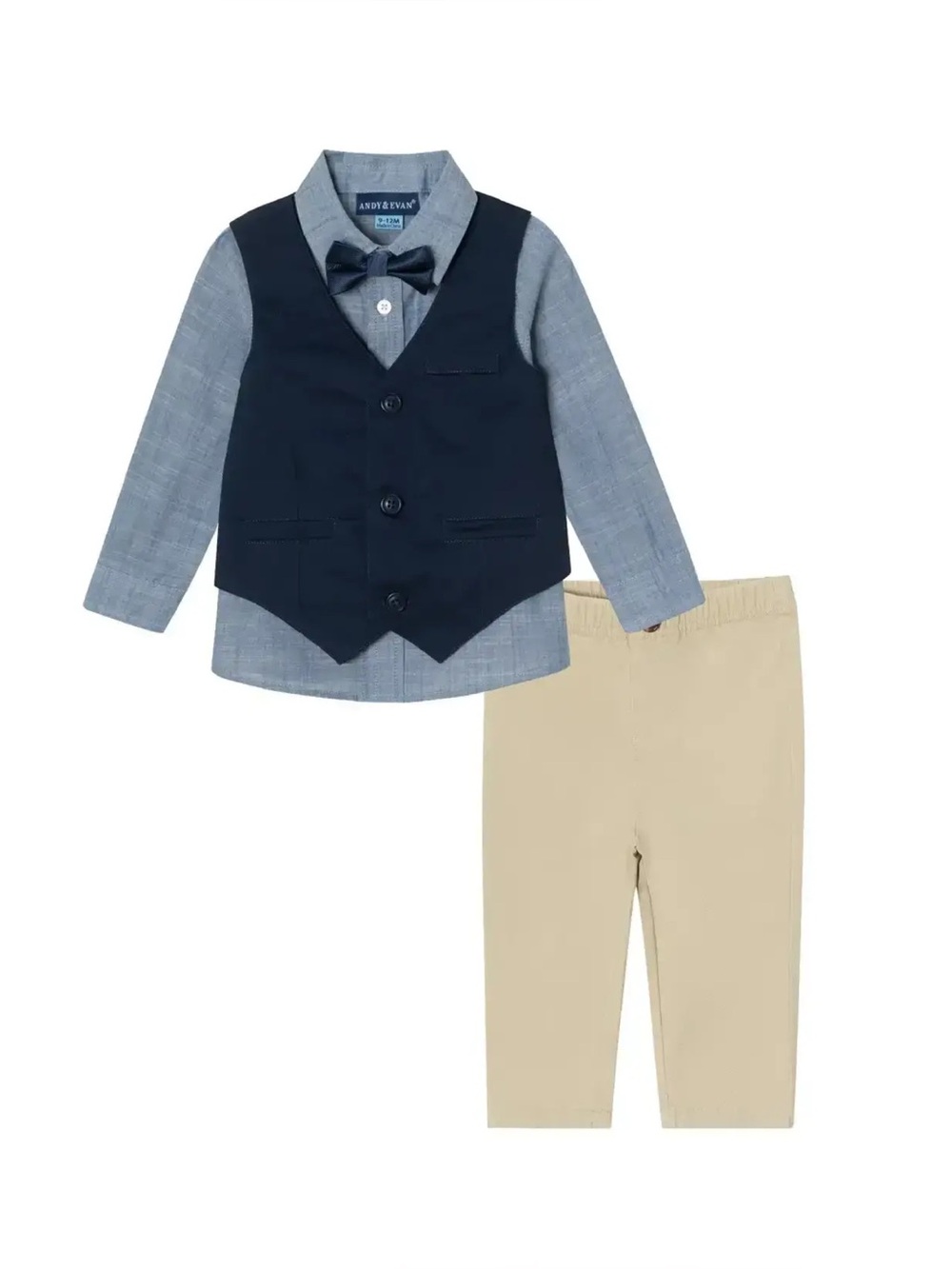 Andy & Evan 4 Piece Vest Set - Navy/Blue Chambray
